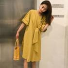 Elbow-sleeve Tie-front Shift Dress