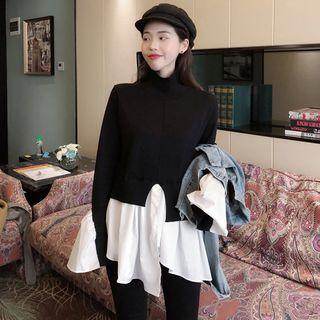 Mock-two Piece Long-sleeve Knit Top Black - One Size