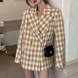Oversized Plaid Long-sleeve Blazer