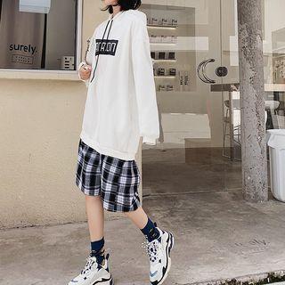 Mock Two-piece Lettering Long-sleeve Midi Dress