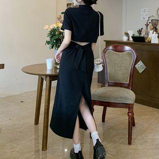 Short-sleeve Cropped Shirt / A-line Skirt / Midi Skirt
