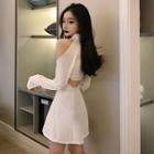 Long-sleeve Cold Shoulder Mini A-line Shirtdress