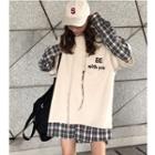 Mock Two-piece Plaid Panel Lettering Hoodie