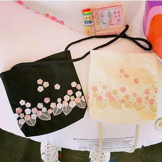 Flower Embroidered Canvas Crossbody Bag