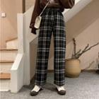 Plaid Cropped Straight-fit Pants Plaid - Dark Gray - One Size