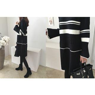 Bell-sleeve Contrast-trim Knit Dress