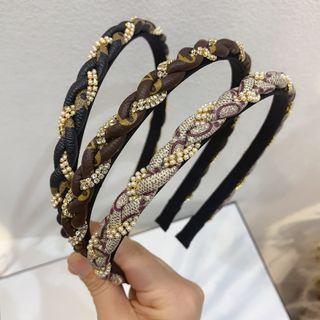 Faux Pearl Faux Leather Headband Coffee - One Size