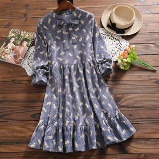 Long-sleeve Dog Print Corduroy A-line Dress