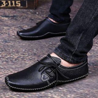 Genuine-leather Lace-up Stitched Shoes
