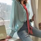 Frilled Chiffon Shirt With Tie