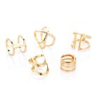 Set Of 5: Alloy Geometric Layered Ring / Open Ring (various Designs) As Shown In Figure - One Size