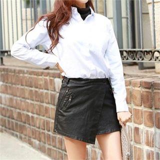 Inset Shorts Wrap-front Coated Miniskirt