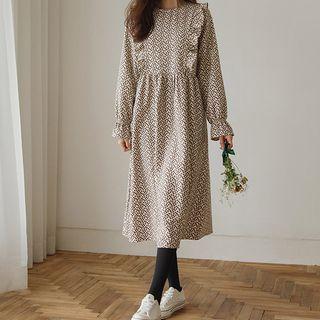 Frilled Napped Long Floral Dress
