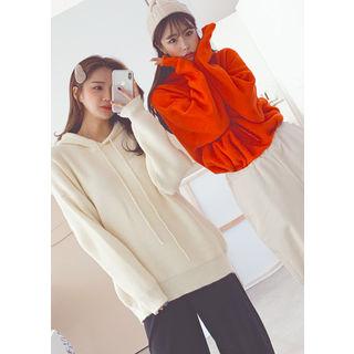 Tall Size Drop-shoulder Knit Hoodie