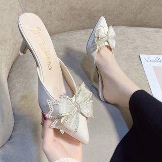Kitten-heel Bow-accent Pointed Mules