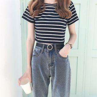 Short Sleeve Striped T-shirt Stripe - Black - M