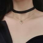 Layered Heart Pendant Chain Choker Gold - One Size