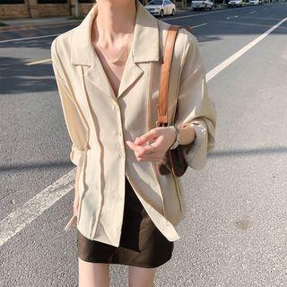 Plain Button-up Striped Oversize Shirt