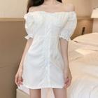 Puff-sleeve Eyelet Lace Dress White - One Size