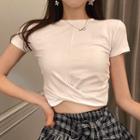 Plain Cropped T-shirt / Plaid Mini A-line Skirt