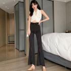 Sleeveless Twisted Cropped Blouse / Slit Bell-bottom Pants
