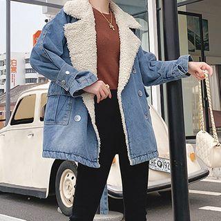 Fleece-lined Double-breasted Denim Jacket