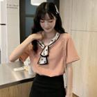 Short-sleeve Polka Dot Trim T-shirt