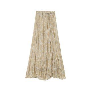 Patterned Crinkled Chiffon A-line Midi Skirt