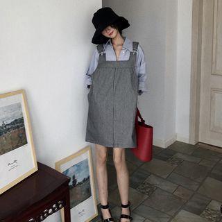 Plain Shirt / Striped Jumper Dress