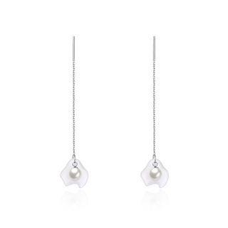 925 Sterling Silver Elegant Fashion Whit Long Shell Pearl Earrings And Ear Wire Silver - One Size