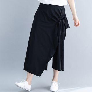 Irregular Wide-leg Capri Pants Black - One Size