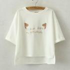 Cat Ear Embroidered Dip-back Short-sleeve T-shirt