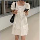 Short-sleeve Plain Square-neck Dress White - One Size