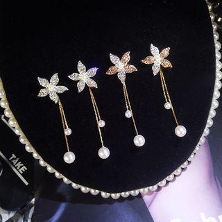 Rhinestone Flower Faux Pearl Dangle Earring
