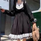 Puff-sleeve Ruffled Midi A-line Dress Black - One Size