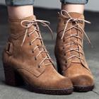 Chunky Heel Lace Up Ankle Boots