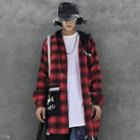Long-sleeve Hooded Plaid Buttoned Jacket
