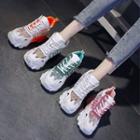 Platform Glitter Mesh Panel Lace Up Sneakers