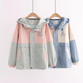 Embroidered Color Block Hood Jacket