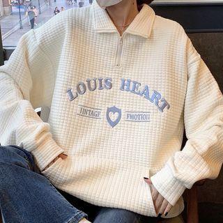 Lettering Half-zip Polo Sweatshirt Milky Almond - One Size