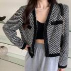 Striped Cropped Open Front Jacket Stripes - Black & White - One Size