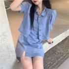 Spaghetti Strap Mini Dress / Short-sleeve Button-up Jacket