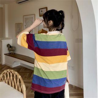 Short Sleeve Rainbow Striped Polo Shirt