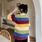 Short Sleeve Rainbow Striped Polo Shirt