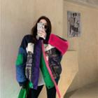 Color Block Padded Jacket Red & Purple & Blue - One Size