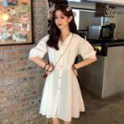 Short-sleeve Lace Trim Dress White - One Size