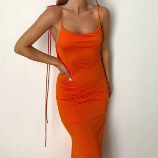 Spaghetti Strap Open-back Maxi Bodycon Dress