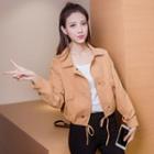 Plain Cropped Drawstring Waist Jacket
