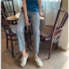 High-waist Straight-leg Washed Jeans