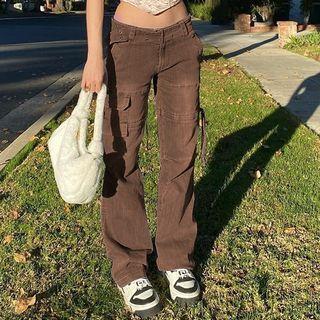 Drawstring Straight Leg Cargo Jeans